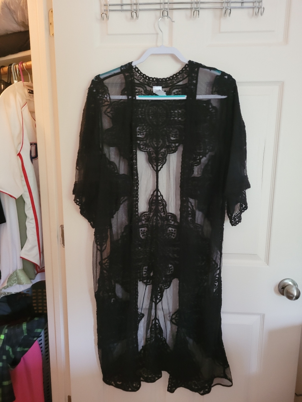 Black Sheer Lace Kimono Cover-Up